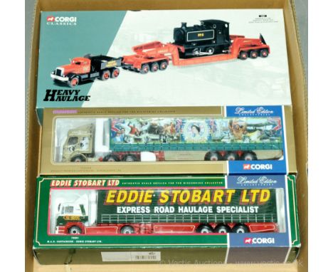 Corgi, a boxed group of 1:50 scale Truck/Trailer and Haulage models to include 75804 MAN Curtainside "Eddie Stobart", CC12104