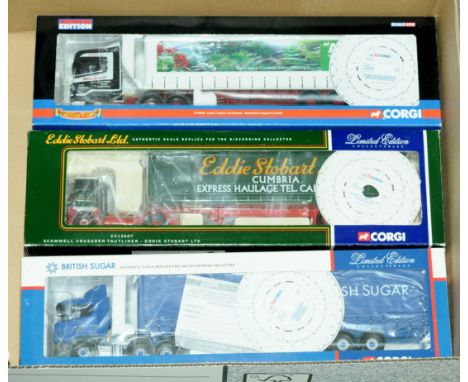 Corgi, a group of 1/50 Scale Truck/Trailer models to include CC12607 Scammell Crusader Tautliner "Eddie Stobart" and others (