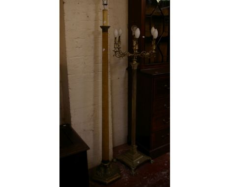 A silvered standard lamp, with six branches on Corinthian column together with another with velvet column (sold as parts) 