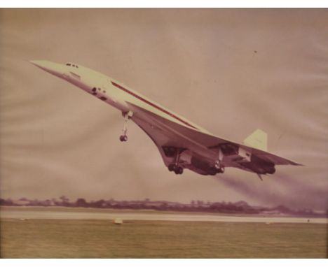 Mixed pictures: two colour photographs of Concorde in flight, a b&amp;w print panorama of Plymouth (stained) and seven early 