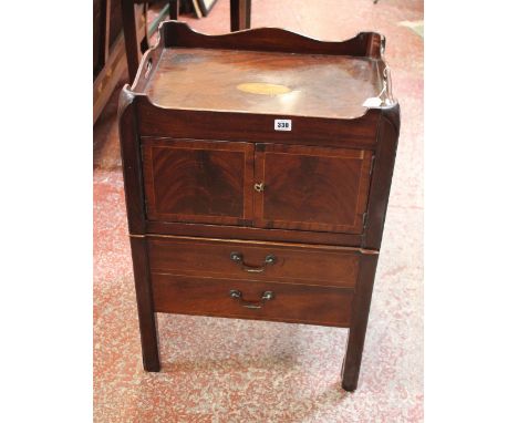 A George III mahogany and inlaid tray top night commode, circa 1790, 76cm high, 54cm wide, 44cm deep