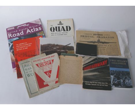 Mixed Lot: maps, books and ephemera including Bristol Brabazon, BAC 1956 information booklet, USA military road atlas, 1941 h