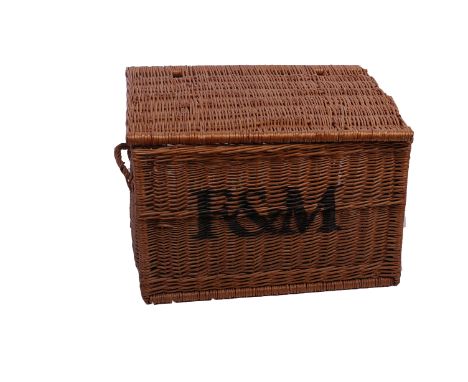 A Fortnum & Mason's wicker hamper bearing initials 