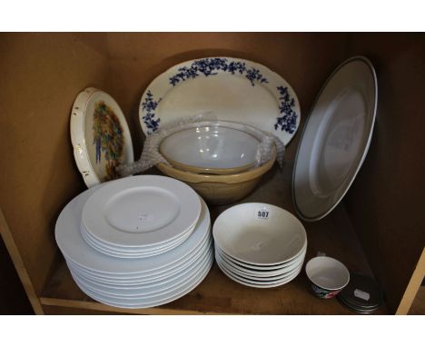 A part LSA ceramic dinner set, a large Rosenthal plate, two mixing bowls and other items
