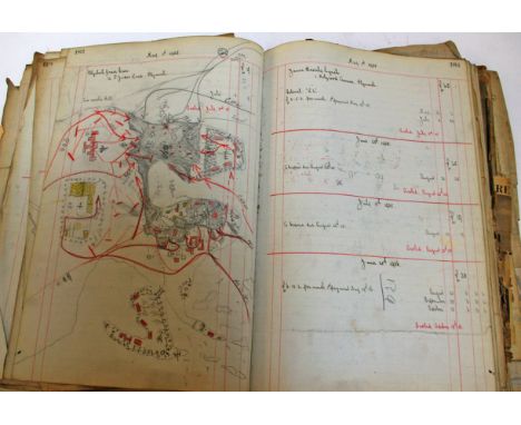 Books: scrapbook based on an early 20th century ledger, including war time sketches, maps and doodles (1 volume), illustrated