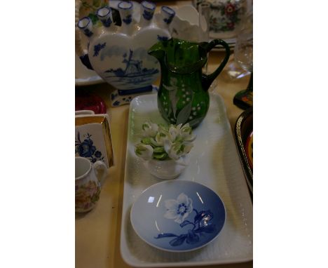 A mixed lot including glassware, Victorian ceramic jugs, pewter tankard etc 