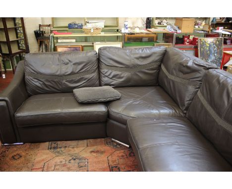 An Italian Victor three section corner sofa unit in brown leather 328 x 240cmSCS two years old