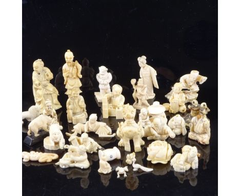 A collection of 19th century Japanese ivory carvings, netsuke and okimono 