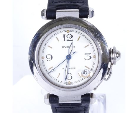 CARTIER - a mid-size stainless steel Pasha De Cartier automatic wristwatch, cream dial with quarterly Arabic numerals, lumino