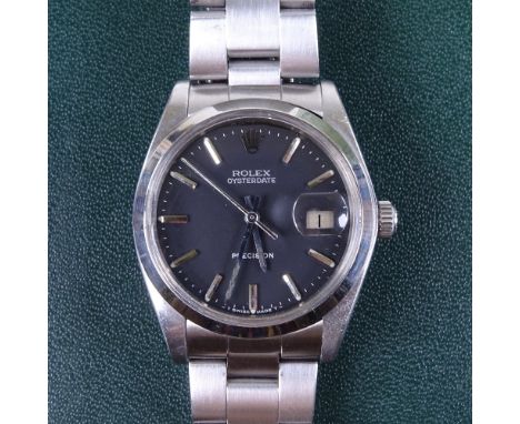 ROLEX - a stainless steel Oysterdate Precision mechanical wristwatch, ref. 6694, circa 1979, matte dark grey dial with steel 