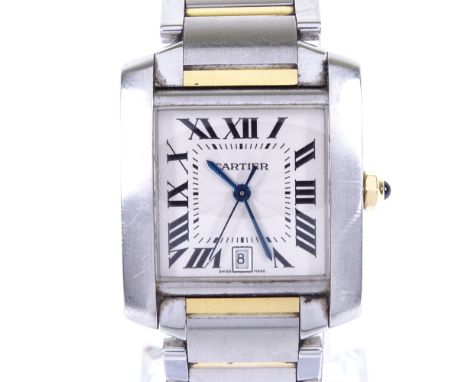 CARTIER - a lady's mid-size bi-metal Tank Francaise automatic wristwatch, ref. 2302, silvered engine turned sunburst dial wit