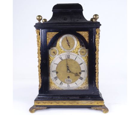 A George III ebonised bracket clock, by Joseph Barber of London, gilt-brass dial with silvered chapter ring, Roman numeral ho