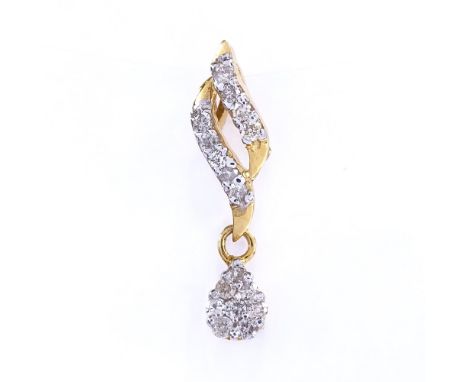 A modern 14ct gold diamond cluster pendant, total diamond content approx 0.2ct, overall height 21.4mm, 1gVery good original c