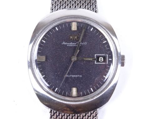 INTERNATIONAL WATCH CO (IWC) - a Vintage stainless steel Schaffhausen automatic wristwatch, circa 1970s, black dial with bato