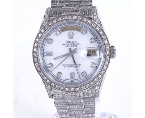 ROLEX - an 18ct white gold Oyster Perpetual Day-Date automatic wristwatch, ref. 18238, circa 1993, mother-of-pearl dial with 