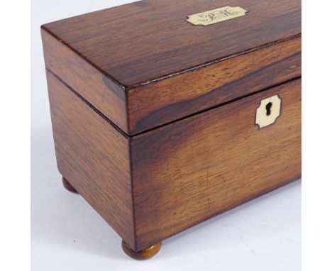 A 19th century rosewood tea caddy, with rosewood mounts, length 19cm 