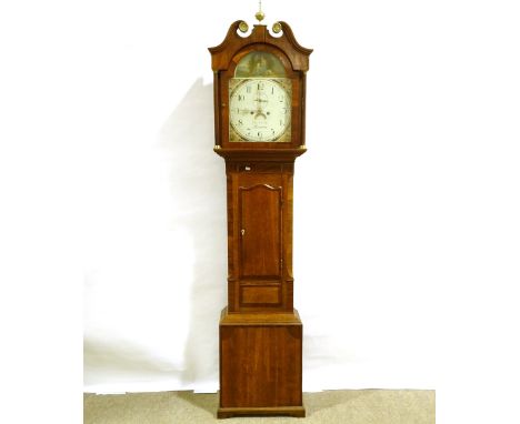 An 18th century oak and mahogany 8-day longcase clock, with painted dial signed Thomas Gadsby of Leicester, crossbanded case 