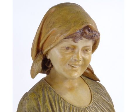 GOLDSCHEIDER - pottery bust of a girl, signed Bortoni, height 48cm 