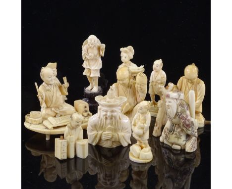 A collection of 19th century Japanese ivory carvings, netsuke and okimono 