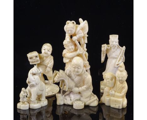 A collection of 19th century Japanese ivory carvings, netsuke and okimono 