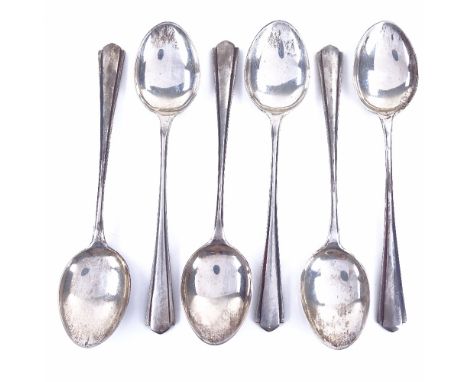 A set of 6 Edward VIII silver Art Deco design teaspoons, by W H Haseler Ltd, hallmarks Birmingham 1937, length 11cm, 1.9oz to