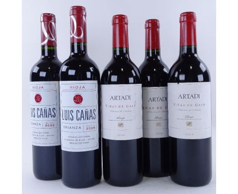 5 bottles of Rioja wine, 1 x 2008 Artadi, Vinas de Gain, Rioja, 2 x 2009 Artadi, Vinas de Gain, Rioja, 2 x 2009 Luis Canas, C