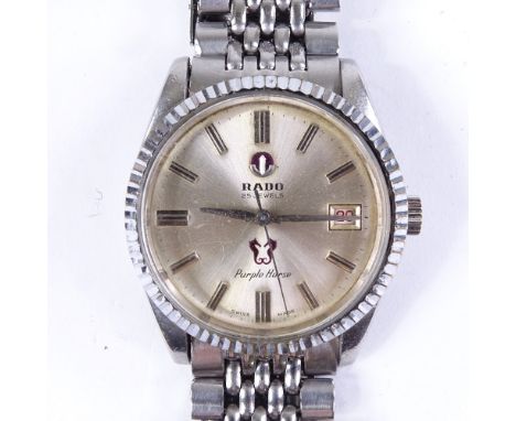 RADO - a Vintage stainless steel Purple Horse automatic wristwatch, ref. 11761, circa 1960s, silvered dial with fluted steel 