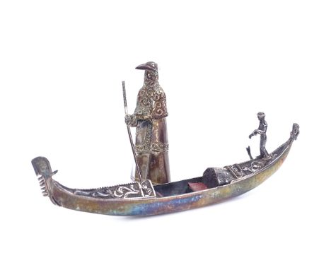 2 modern Italian sterling silver models, including figure in Venice Carnival dress, and a model gondola, gondola length 12.5c