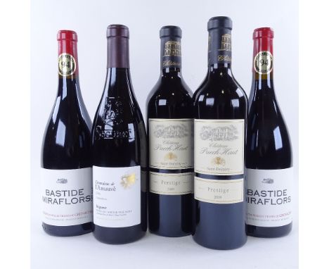 5 bottles of red wine from the southern Rhone and Languedoc, 2 x 2009 Chateau Puech-Haut, Cuvee Prestige, Coteaux de Languedo