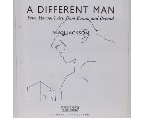 Peter Howson OBE (born 1858), biro sketch of a man, drawn on a page from one of Peter's books by Alan Jackson, unsigned, 10.5