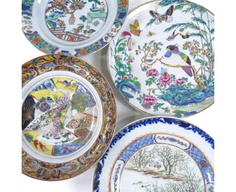 4 19th century Chinese porcelain plates, diameter 25cm (4) (A/F) 