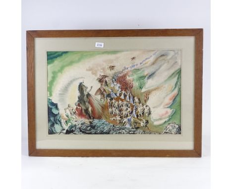 Gilham, watercolour, surrealist composition, signed, 15" x 25", framedSome light foxing, generally good 