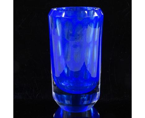 VICKE LINDSTRAND for KOSTA SWEDEN - blue and clear glass vase, 1960s, fully signed LH6085, height 17cm, diameter 8.5cmPerfect