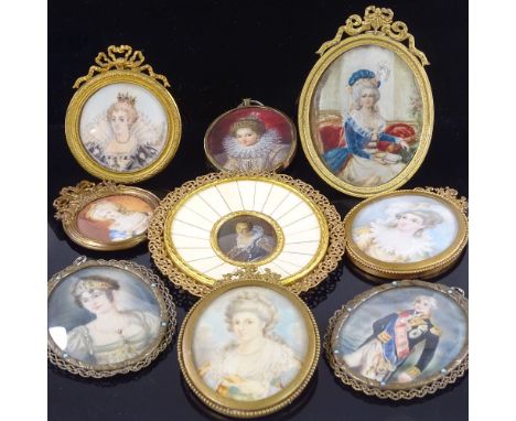 A collection of miniature painted portraits, mainly late 19th/early 20th century, including portraits of Nelson, Josephine, a