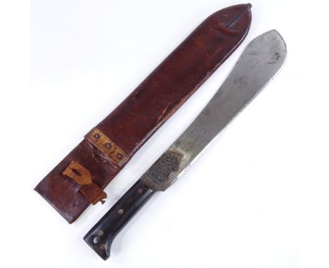 A mid-20th century American machete by Collins & Co of Hartford, dated 1949, leather sheath, blade length 37cmBlade edges sho