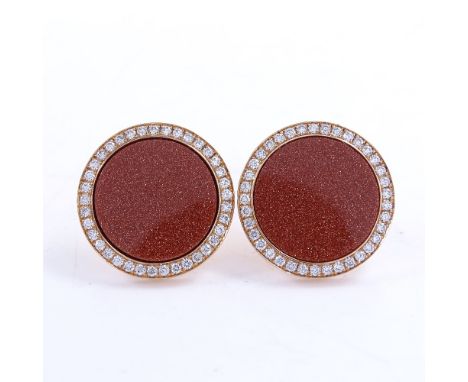 A modern pair of 18ct rose gold gold stone and diamond cluster panel cufflinks, total diamond content approx 0.74ct, panel di