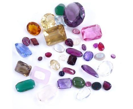 Various loose gemstones, including moonstone, amethyst, citrine, bloodstone etcLot sold as seen unless specific item(s) reque