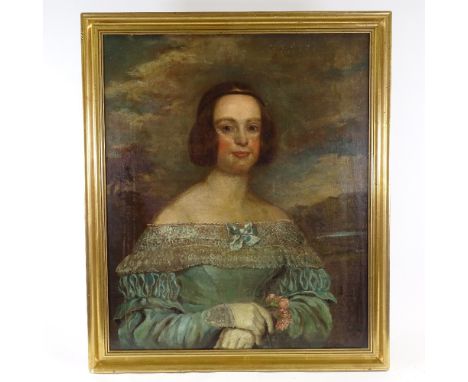 19th century oil on canvas, portrait of a young woman, unsigned, 30" x 25", framedRe-lined, generally good condition, no sign