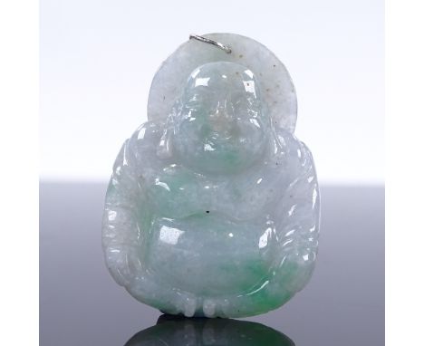 A carved and polished jade Buddha pendant, length 47.8mm, 21.3gVery good original condition, no damage or repairs, lightly ab
