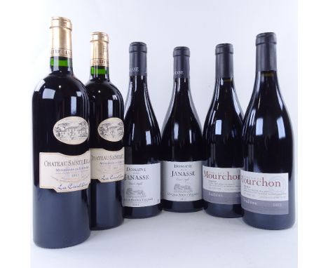 6 bottles of red wine from the southern Rhone and Languedoc, 2 x 2012 Domaine de Mourchon, Cuvee Tradition, Seguret, 2 x 2014