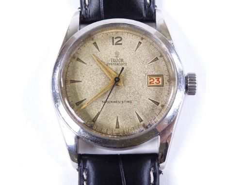 TUDOR - a Vintage stainless steel Oysterdate shock-resisting mechanical wristwatch, ref. 7919, circa 1950s, silvered dial wit