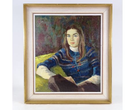 Oil on canvas, portrait of a girl, unsigned, 21" x 17.5", framedGood condition 