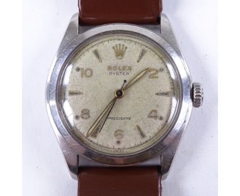 ROLEX - a 1950s stainless steel Oyster Precision mechanical wristwatch, ref. 6082, circa 1952, cream dial with eighthly gilt 