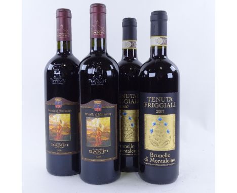 4 bottles of red Italian wine, 2 x 2006 Castello Banfi, Brunello di Montalcino, 2 x 2007 Tenuta Friggiali, Brunello di Montal