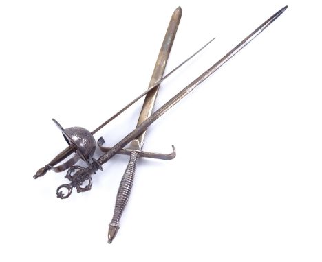 An Elizabeth II silver sword design paper knife, hallmarks Birmingham 1960, and 2 other foreign silver paper knives, sword le