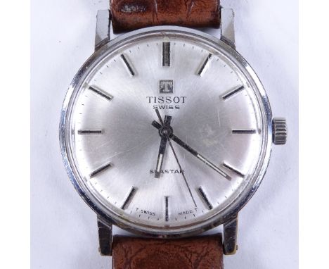 TISSOT - a Vintage stainless steel Seastar mechanical wristwatch, silvered dial with baton hour markers and sweep seconds han