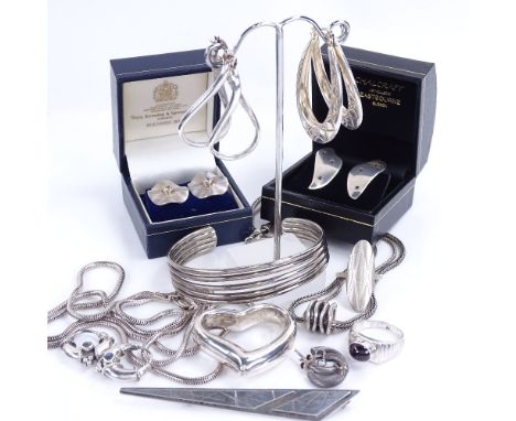 Various Danish silver jewellery, including modernist abstract brooch, heart pendant necklace, bangle, earrings etcLot sold as