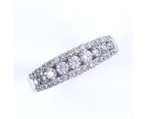 A modern 18ct white gold diamond cluster half eternity ring, total diamond content approx 0.75ct, hallmarks London 2007, sett