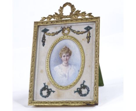 A miniature watercolour portrait on ivory, inscribed on reverse Miss Jeanie Boyle Glasgow by Ethel A Gibb 1913, signed with m