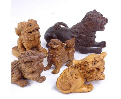5 Japanese carved wood dragon figures and netsuke, largest length 9.5cm (5) 